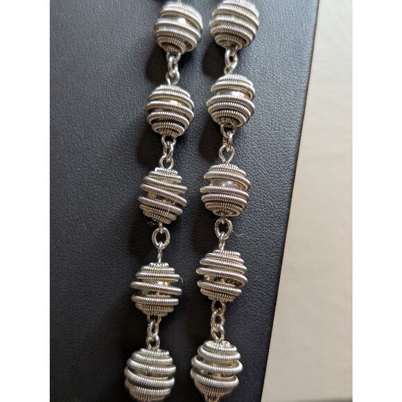 Chico's Designer Signed Chunky Silver Tone Bead Ball 1 to 2 Strand Necklace - Picture 5 of 9